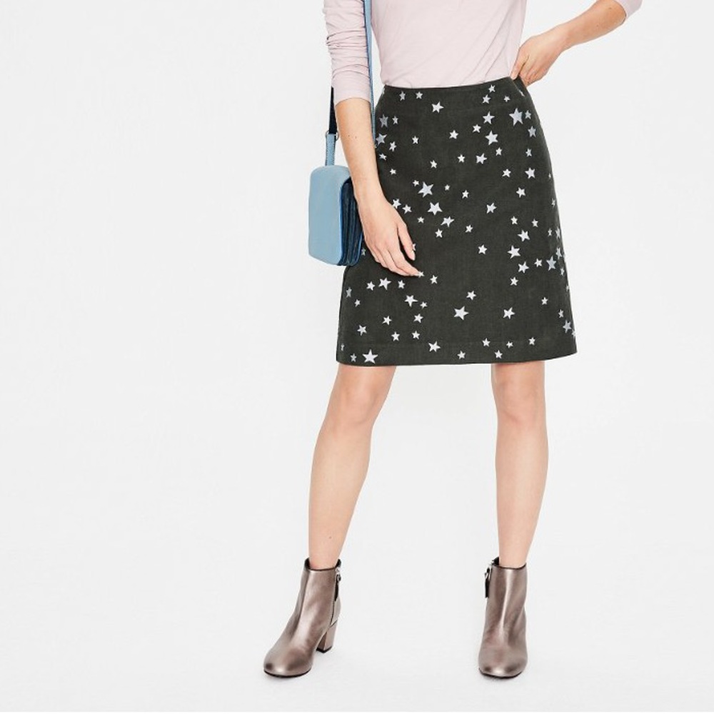 Biden sz:16 Tilda Embroidered Skirt Dark Green Light Blue Stars Zip Back
